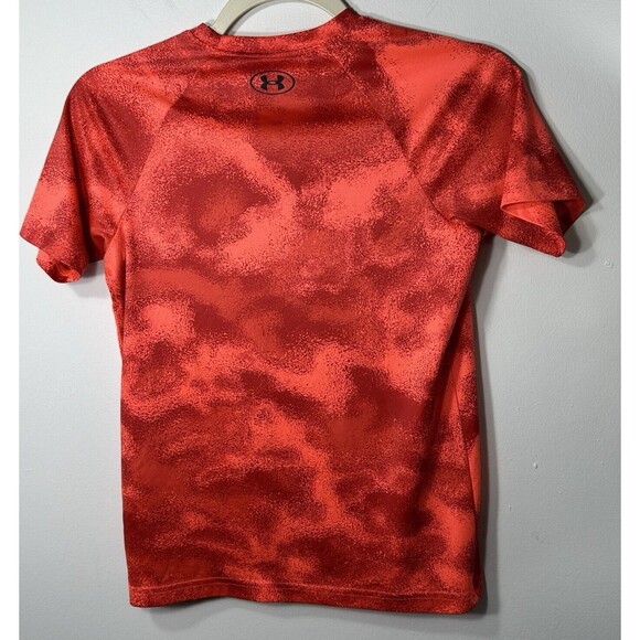 Under Armour T Shirt Size YMD/JM/M Orange/Black Loose Fit Big Logo Short Sleeve - Picture 3 of 8